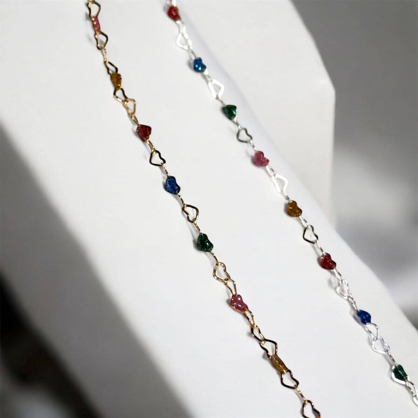 Enamel Heart Chain for Permanent Jewelry | 3mm Gold Filled | Sterling Silver | Dainty Colorful