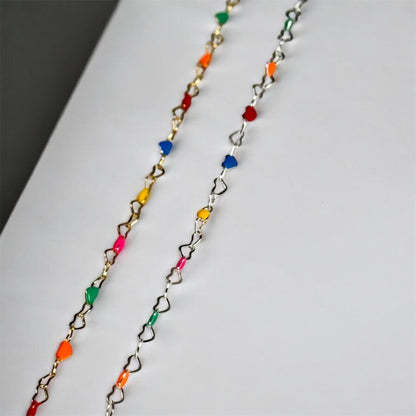 Enamel Heart Chain for Permanent Jewelry | 3mm Gold Filled | Sterling Silver | Dainty Colorful