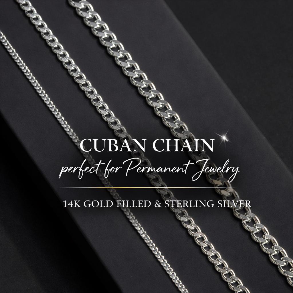 Cuban Chain for Permanent Jewelry | 14K Gold Filled | Sterling Silver | 2mm 3mm 4mm