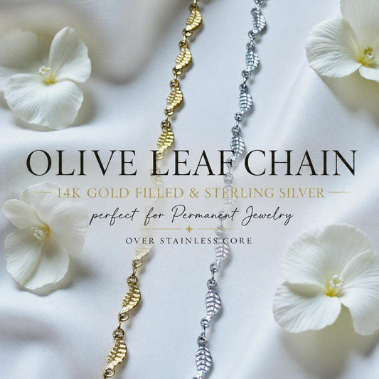 Olive Leaf Chain for Permanent Jewelry | Gold Filled | Sterling Silver | Over Stainless Core