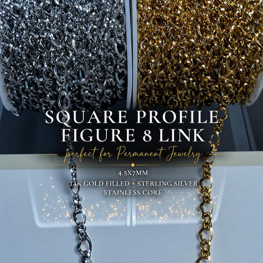 Square Profile Figure 8 Link | 14K Gold Filled | Sterling Silver | Stainless Core | 4.5x7mm