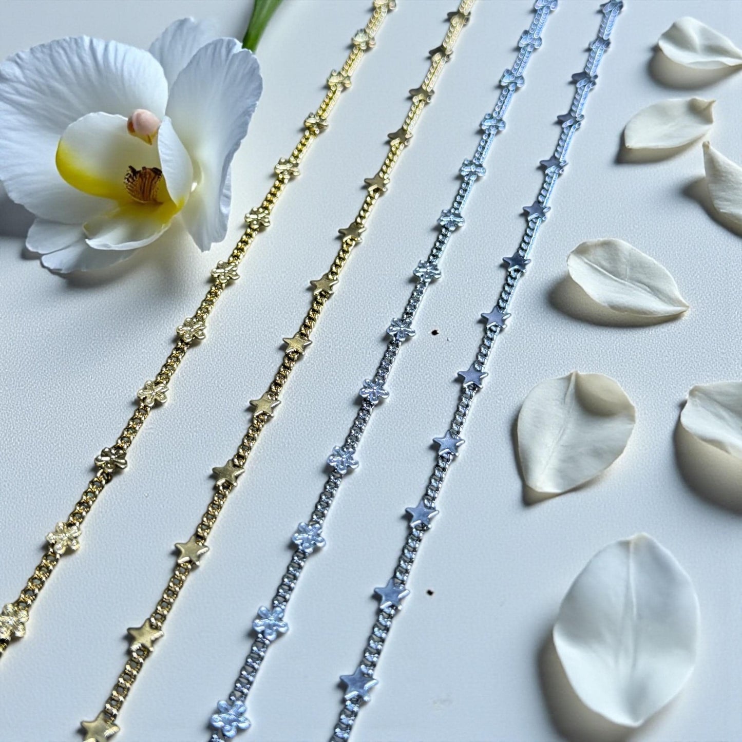 Star and Starflower Chain | 2mm | 14K Gold Filled | Sterling Silver | Over Stainless Core