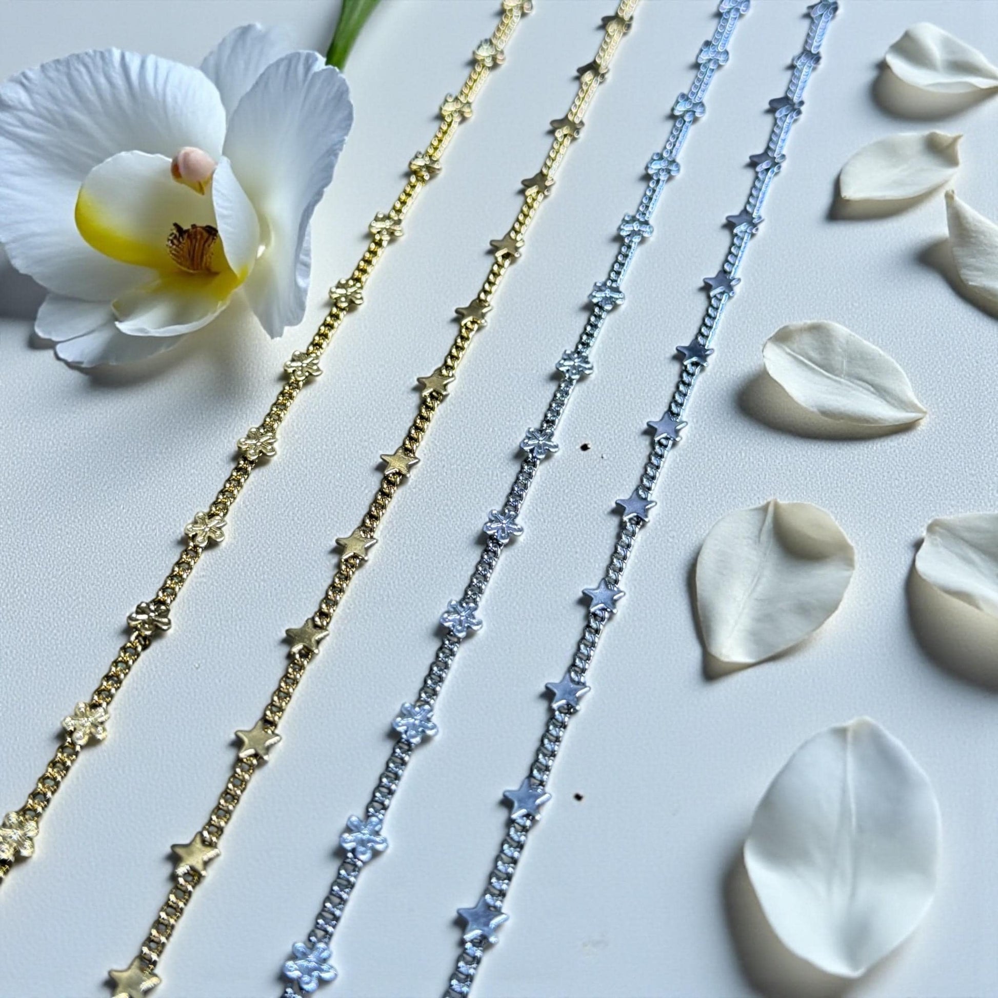 Star and Starflower Chain | 2mm | 14K Gold Filled | Sterling Silver | Over Stainless Core