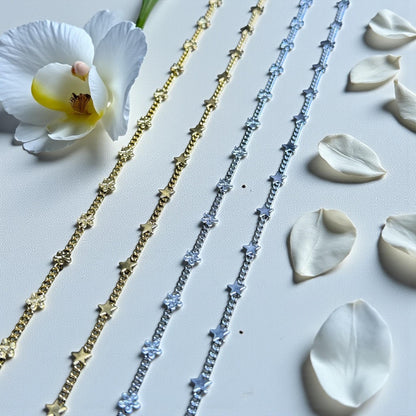 Star and Starflower Chain | 2mm | 14K Gold Filled | Sterling Silver | Over Stainless Core