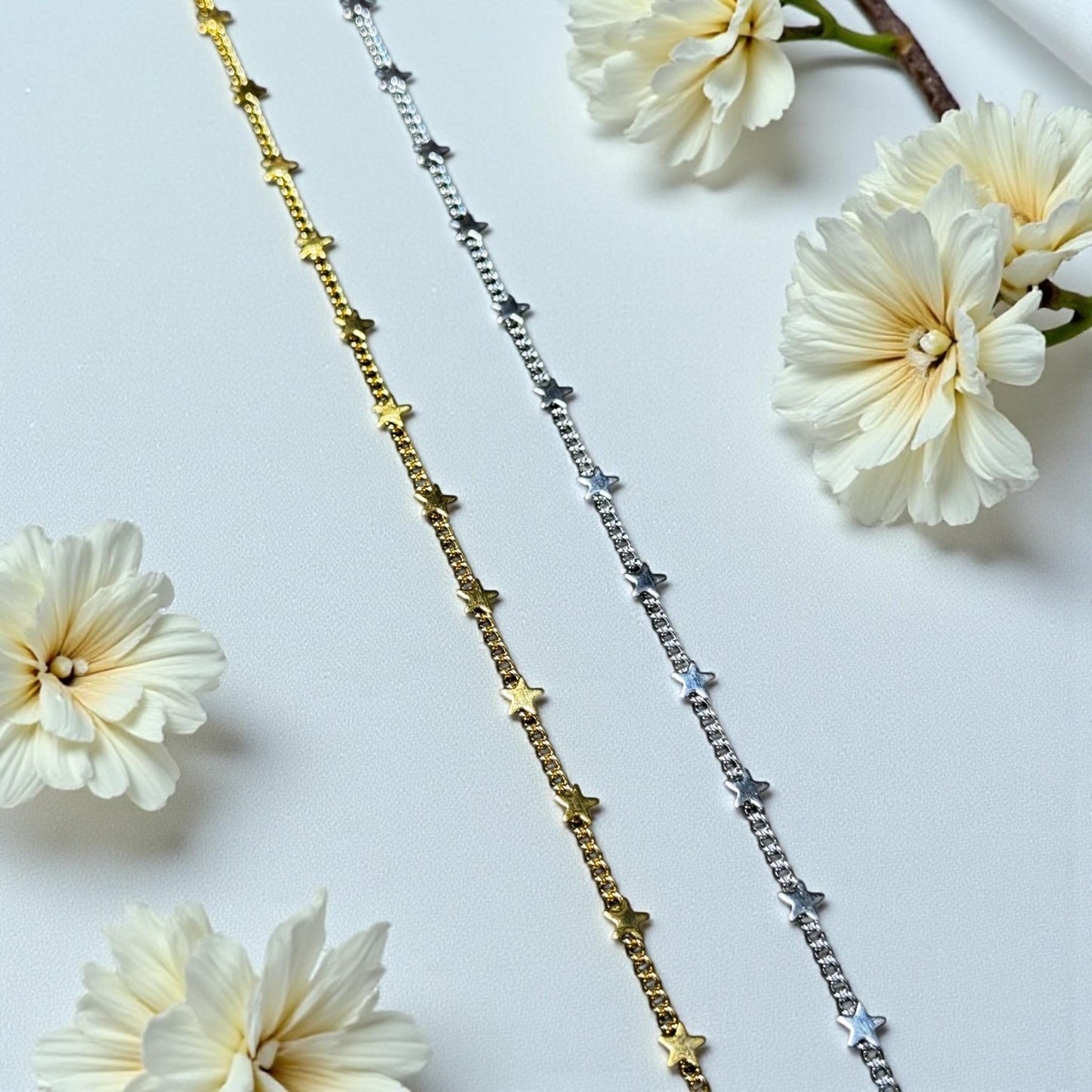 Star and Starflower Chain | 2mm | 14K Gold Filled | Sterling Silver | Over Stainless Core