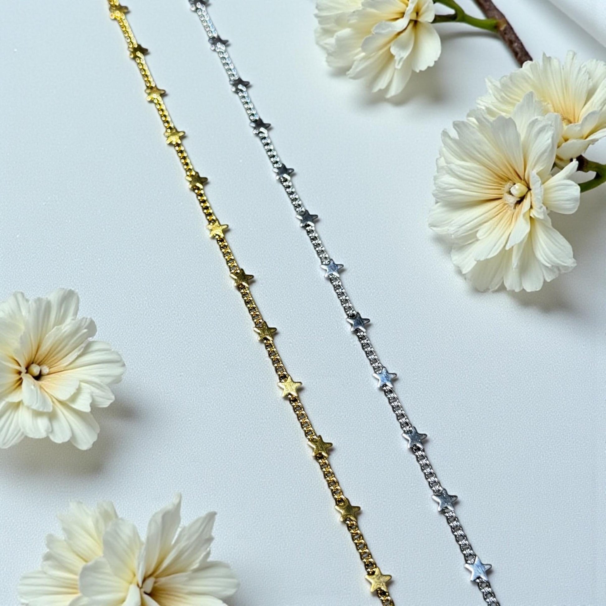 Star and Starflower Chain | 2mm | 14K Gold Filled | Sterling Silver | Over Stainless Core
