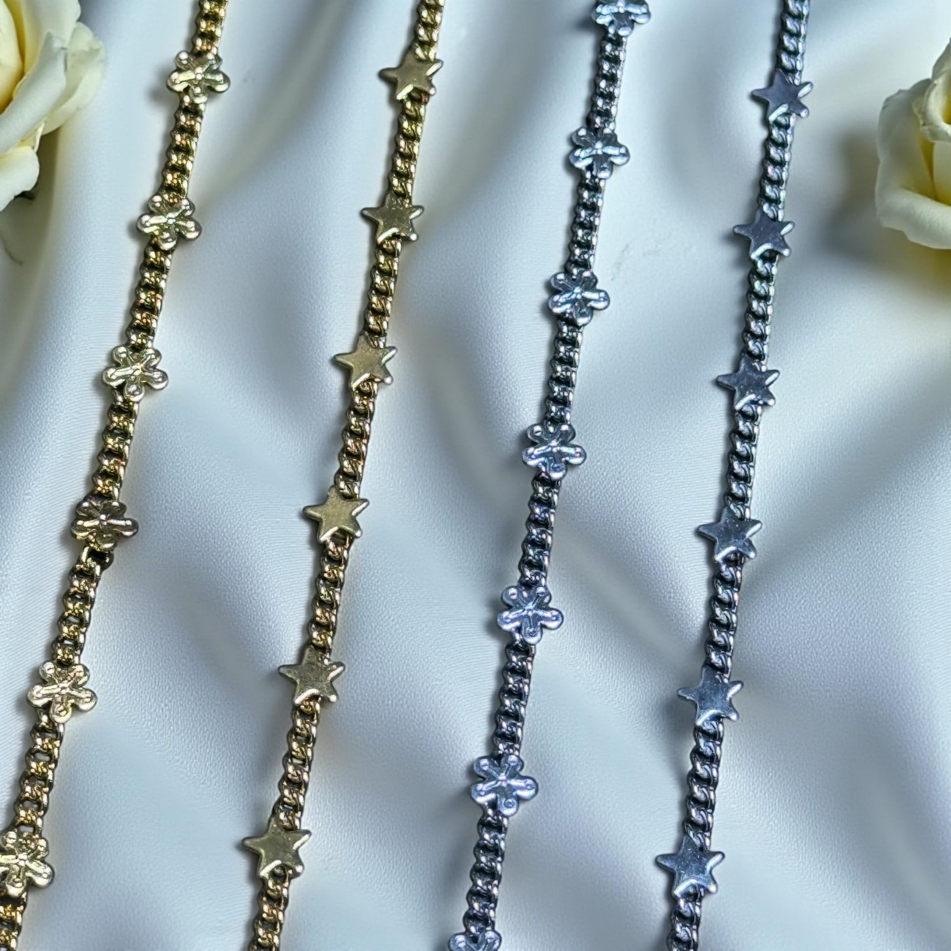Star and Starflower Chain | 2mm | 14K Gold Filled | Sterling Silver | Over Stainless Core