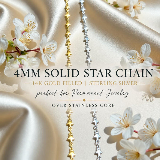 4mm Solid Star Chain | 14K Gold Filled | Sterling Silver | Over Stainless Core