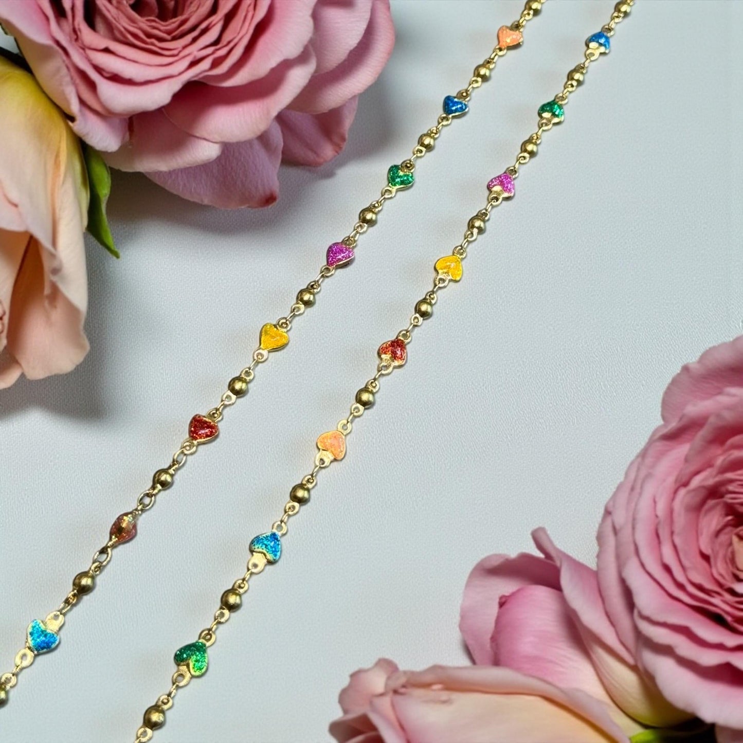 Enamel Solid Heart Chain | 4mm | 14K Gold Filled | Sterling Silver | Over Stainless Core