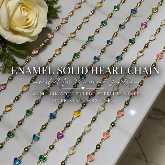 Enamel Solid Heart Chain | 4mm | 14K Gold Filled | Sterling Silver | Over Stainless Core
