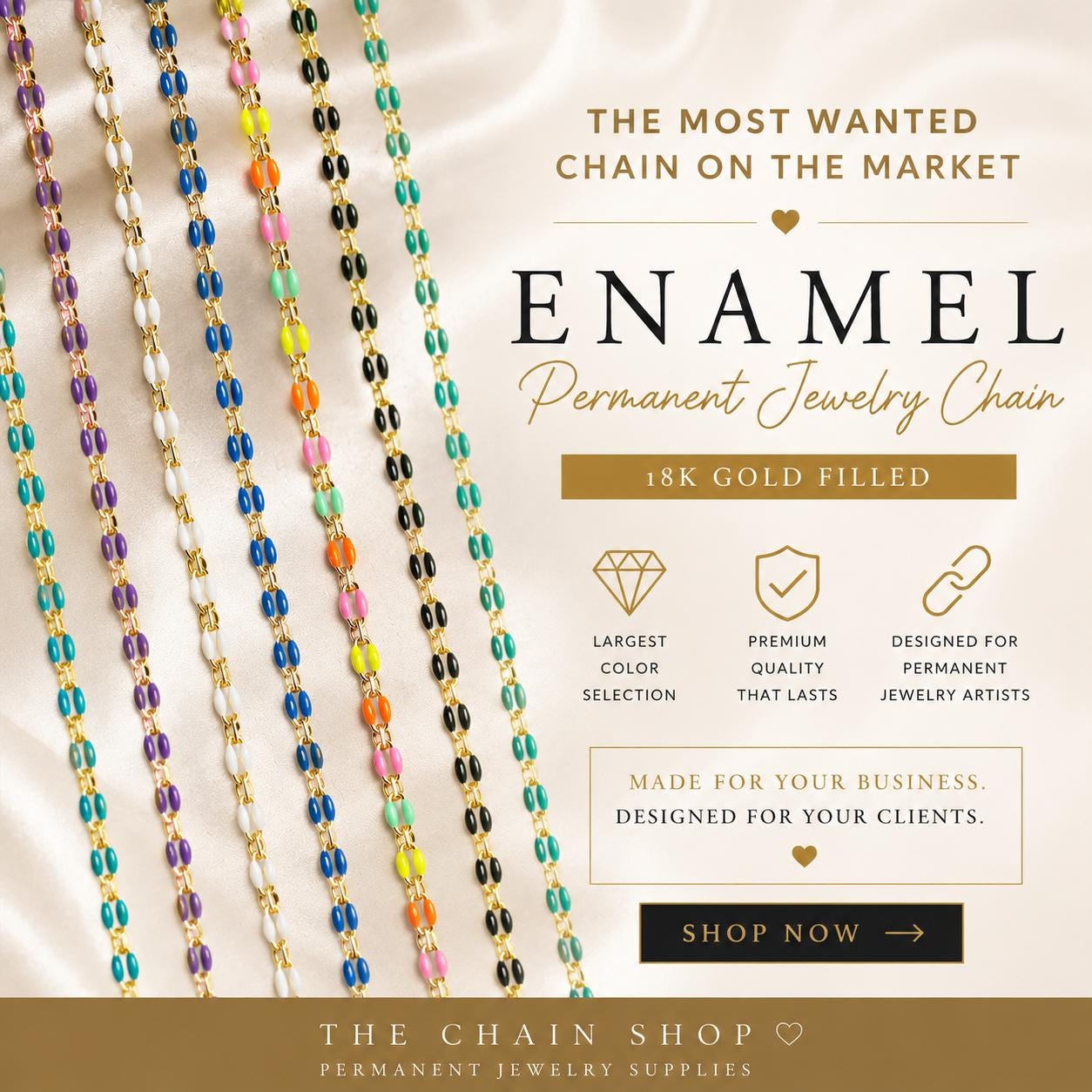 Enamel Permanent Jewelry Chain | 18K Gold Filled Colorful PJ Chain | Largest Color Selection