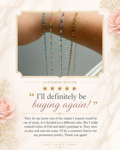 Enamel Permanent Jewelry Chain | 18K Gold Filled Colorful PJ Chain | Largest Color Selection