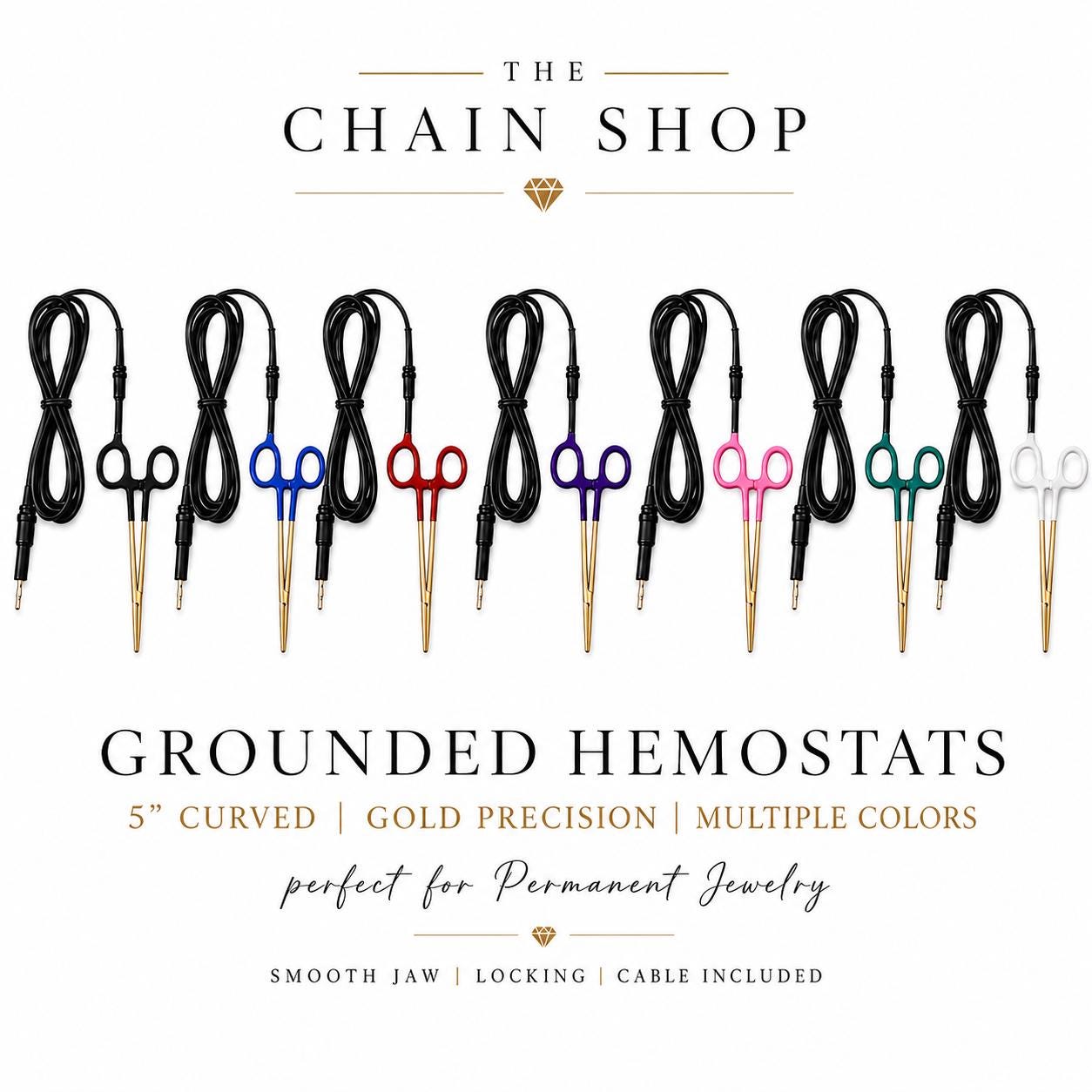 Gold Grounded Hemostats for Permanent Jewelry | 5” Curved Smooth Jaw Welding Tool | Multiple Colors
