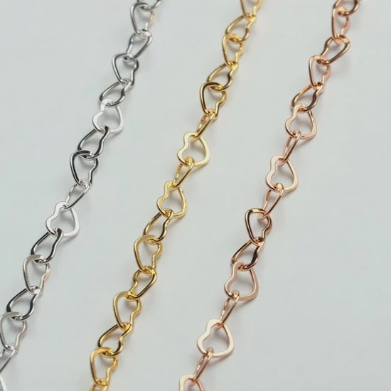 Heart Link Chain | Permanent Jewelry | 3x4mm and 1.5mm | 14K Gold Filled, Rose Gold & Sterling
