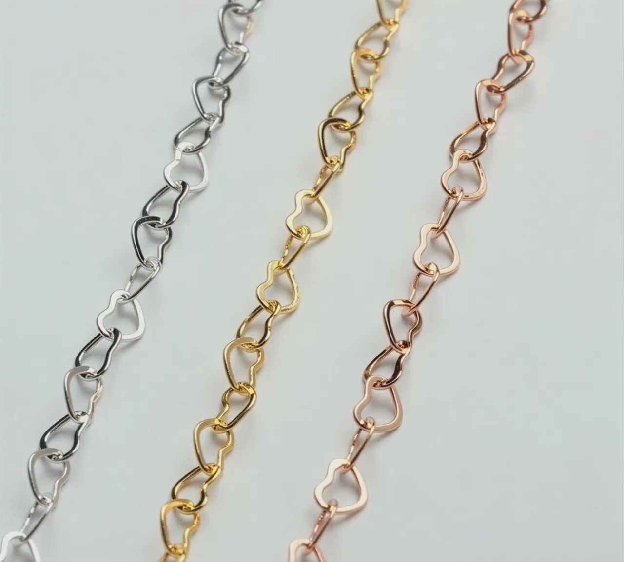Heart Link Chain | Permanent Jewelry | 3x4mm and 1.5mm | 14K Gold Filled, Rose Gold & Sterling